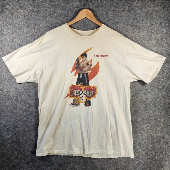 Vintage Tekken 3 Namco Jin Kazama Graphic T-Shirt Cream Promo Tee Mens XL 1996